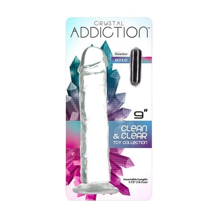 Addiction Crystal Dildo Straight, 9in/23cm, Clear