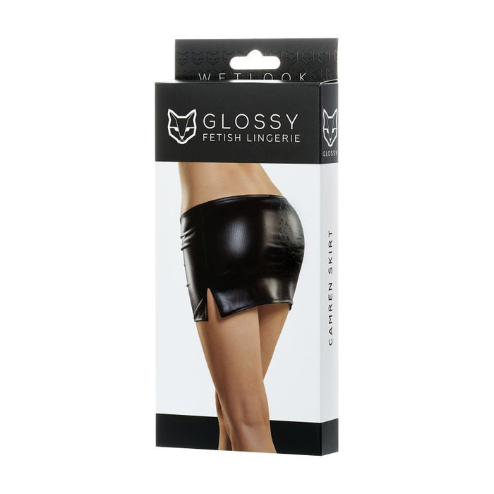 Glossy Camren Wetlook Mini Skirt, Black, S-XL