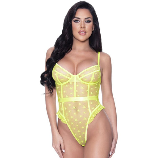 High Leg Star Teddy, Lime, S/M, M/L, Queen - Exposed