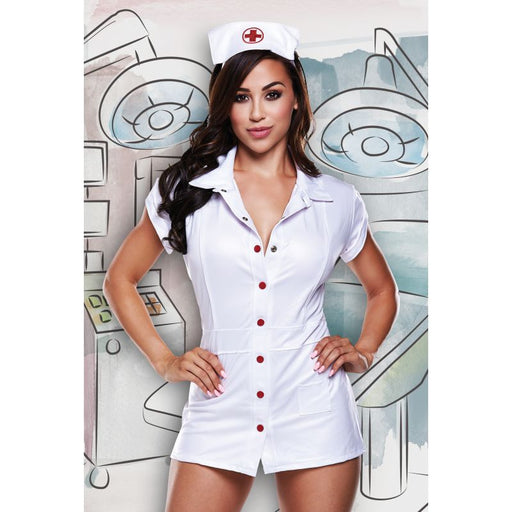 Nurse Costume, Vinyl, 2-piece with hat, One Size, White - Baci Lingerie