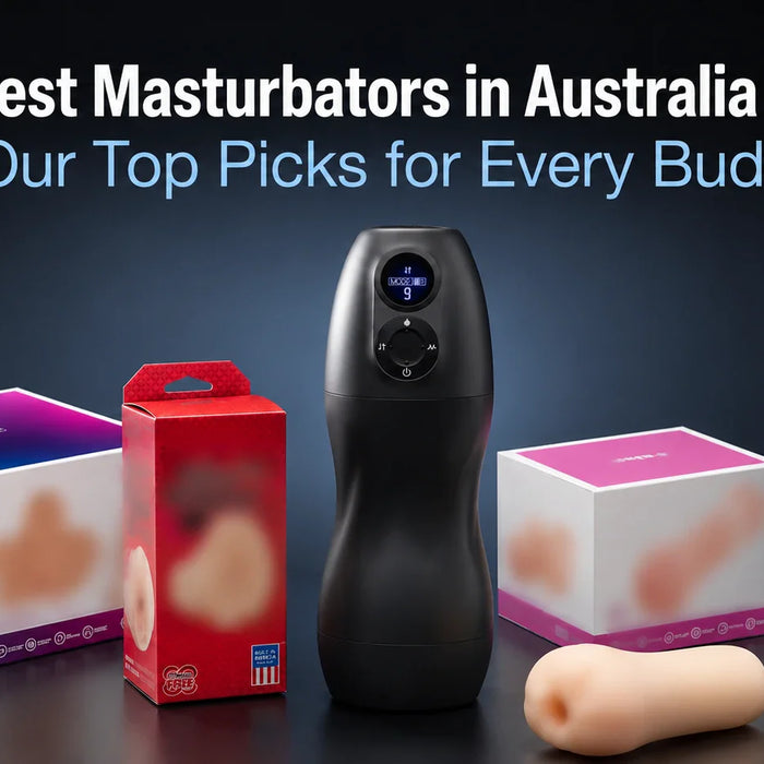 A selection of masturbators with text: "The Best Masturbators in Australia (2026): Our Top Picks for Every Budgget"