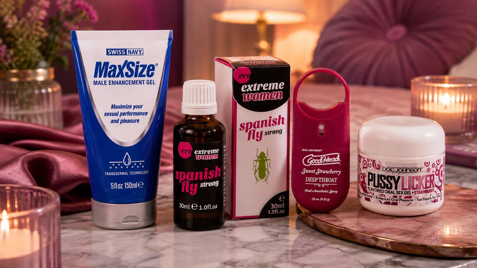 Selection of sex creams and sprays from Buzz Vibes