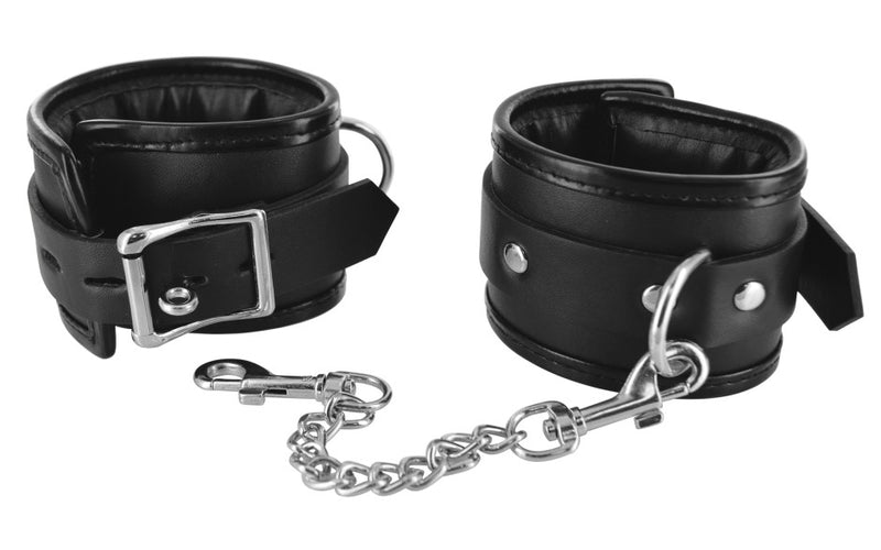 Strict Locking Padded Wrist Cuffs with Chain, Black