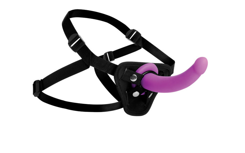 Strap U Navigator Silicone G-Spot Dildo with Harness, Purple