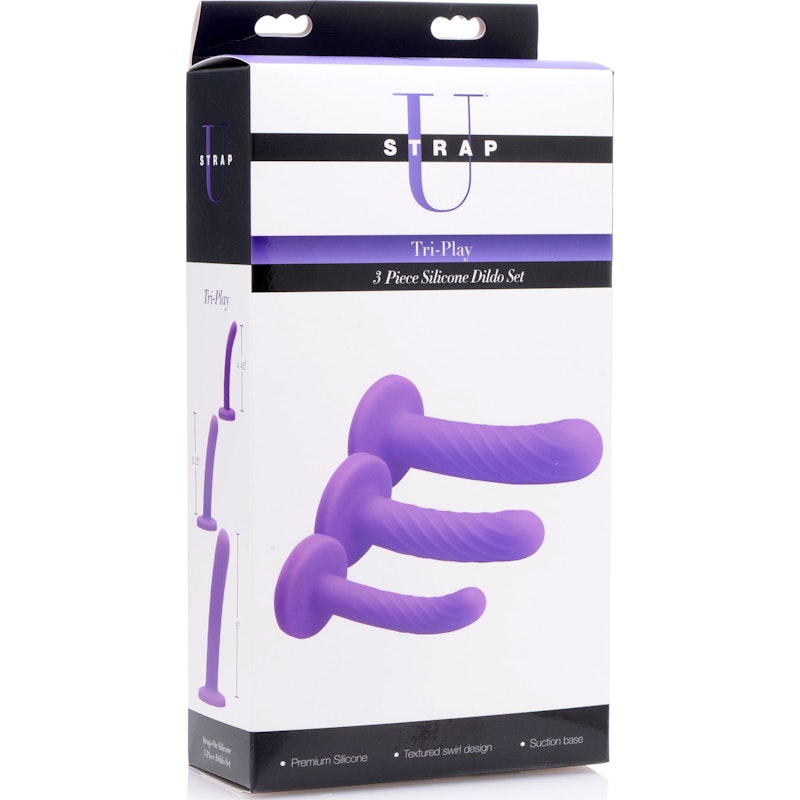 Strap U Tri-Play 3 Pc Silicone Dildo Set, Purple
