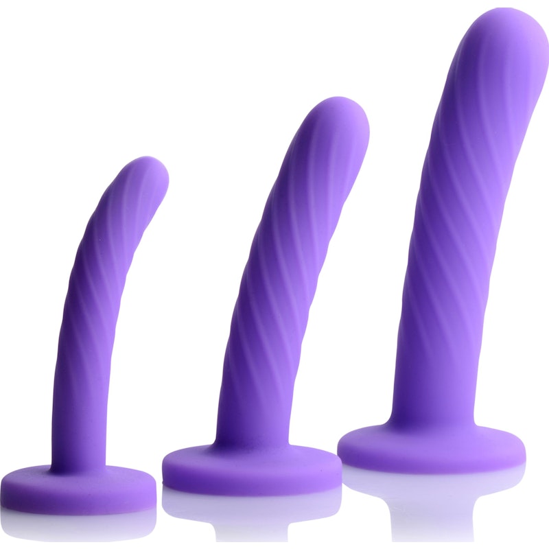Strap U Tri-Play 3 Pc Silicone Dildo Set, Purple