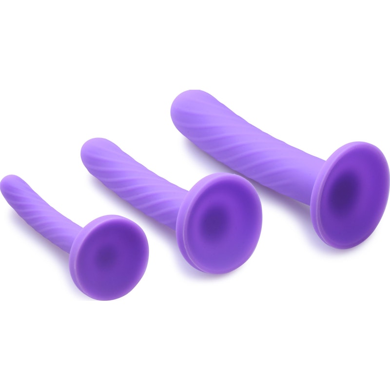 Strap U Tri-Play 3 Pc Silicone Dildo Set, Purple