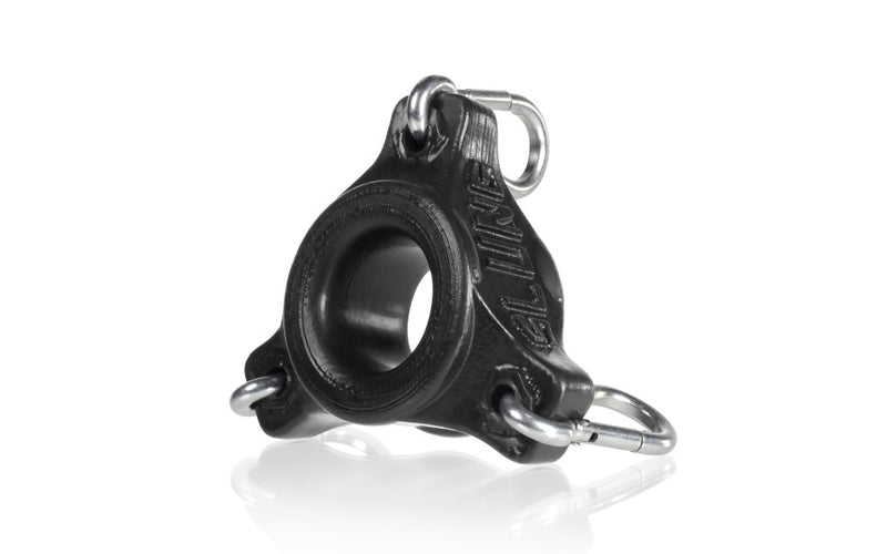 Side profile of the OxBalls SLUNG silicone weighted ball stretcher showing the attachment points.