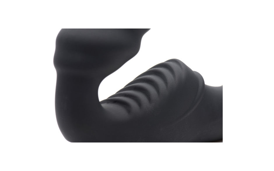 Strap U Slim Rider Ribbed Vibrating Silicone Strapless Strap On, Black