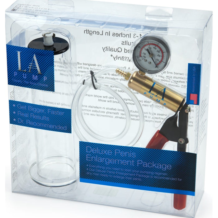 LA Pump Deluxe Penis Enlargement Package, 2.25in x 9" (5.7cm x 22.9cm), Clear