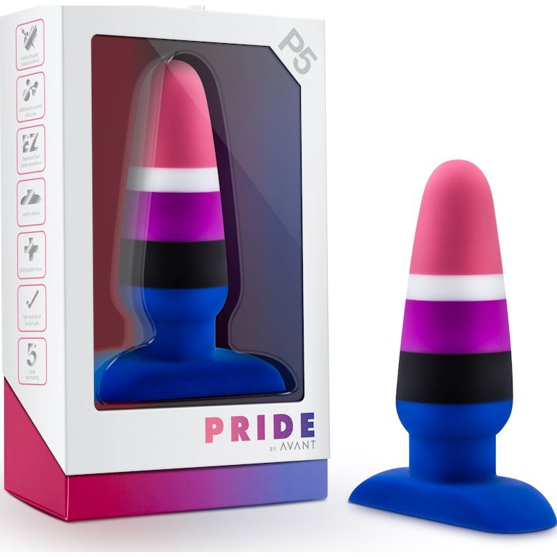Avant Pride P5 Fluid Silicone Butt Plug, 4.75", Blue/Mixed