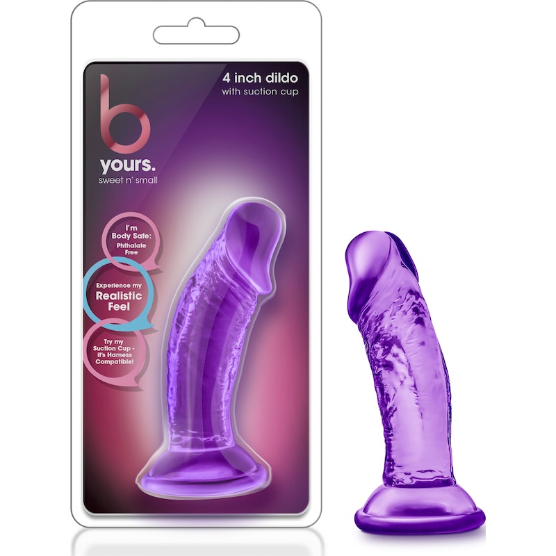 B Yours Sweet N Small Dildo with Suction Cup, 4in/10cm, Pink/Purple