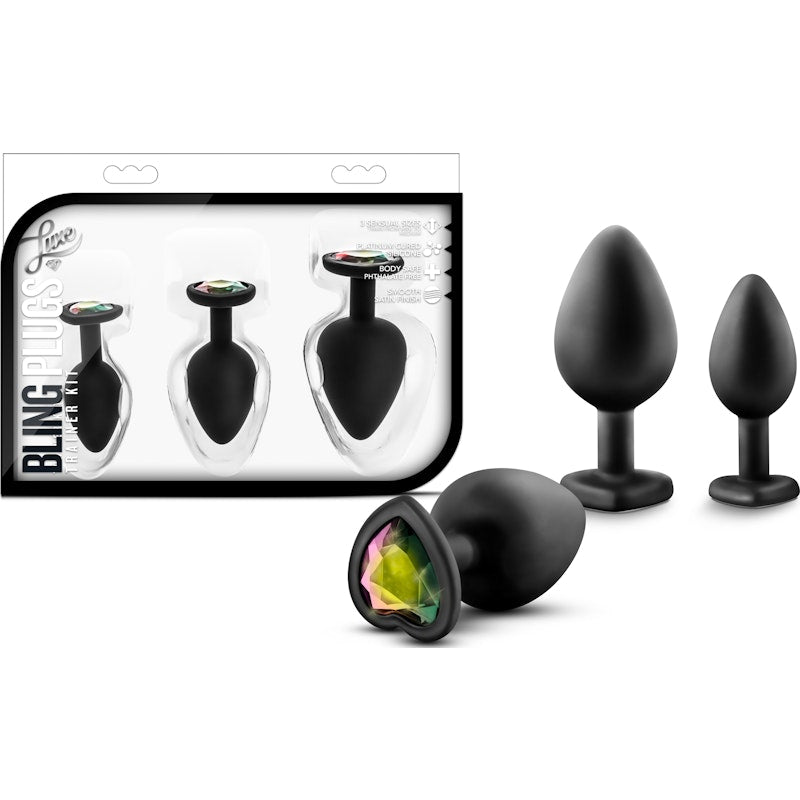 Luxe Bling Plugs Training Kit Black With Rainbow Gems, Black