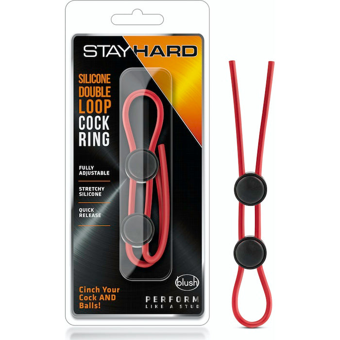 Stay Hard Silicone Double Loop Cock Ring Red