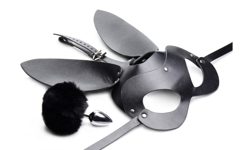 Tailz Bunny Tail Anal Plug and Mask Set, Black