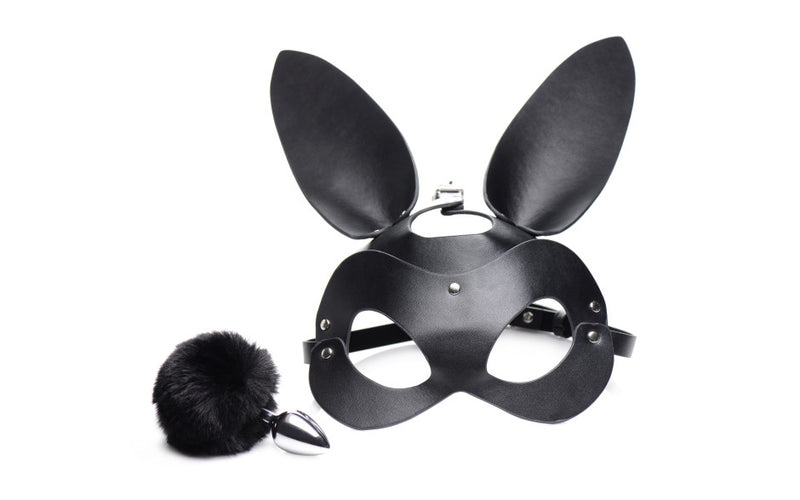 Tailz Bunny Tail Anal Plug and Mask Set, Black