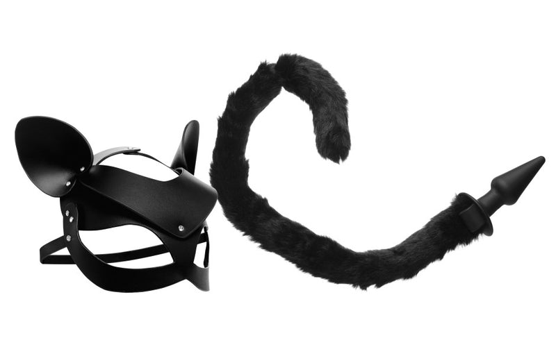 Tailz Cat Tail Anal Plug and Mask Set, Black