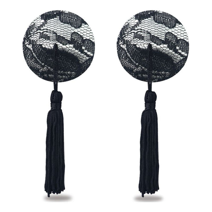 Lovetoy Reusable Lace Round Tassel Nipple Pasties, Black