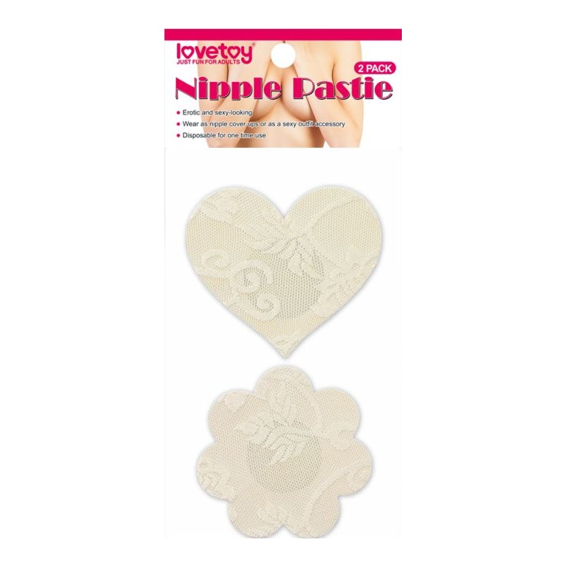 Lovetoy Lace Heart & Flower Nipple Pasties, Twin Pack, Nude