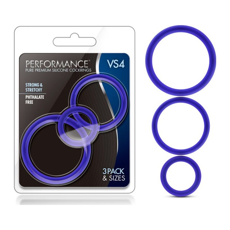 Performance Silicone Cock Ring 3-piece Set, Indigo