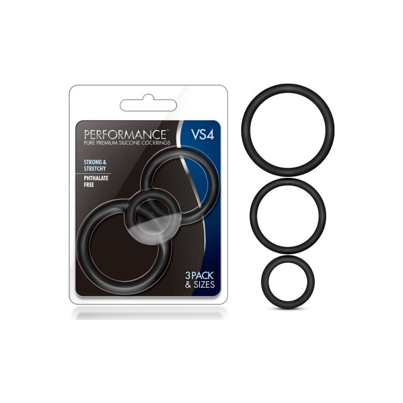 Performance Silicone Cock Ring 3-piece Set, Black