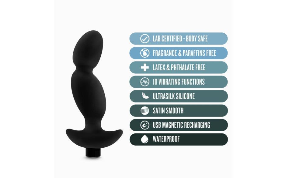 Anal Adventures Vibrating Silicone Prostate Massager, 16.5cm, Black