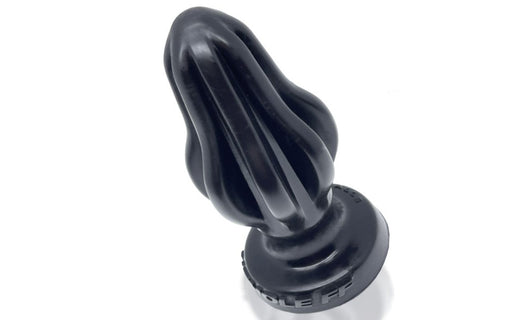 Angled view of the OxBalls AIRHOLE-2 silicone butt plug highlighting the tapered tip and fins.