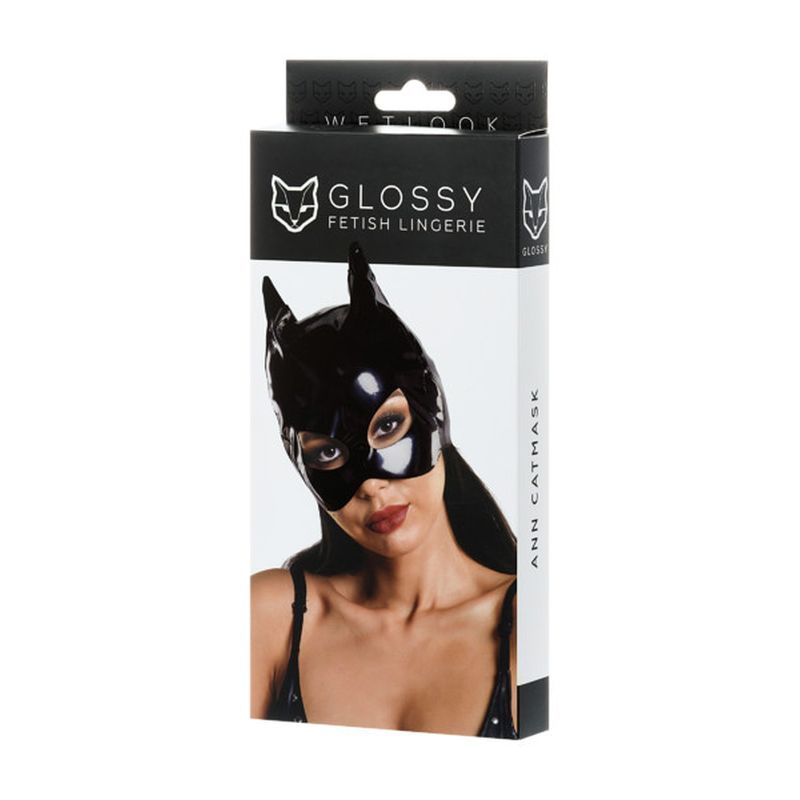 Glossy Wetlook Cat Mask, Black, One Size