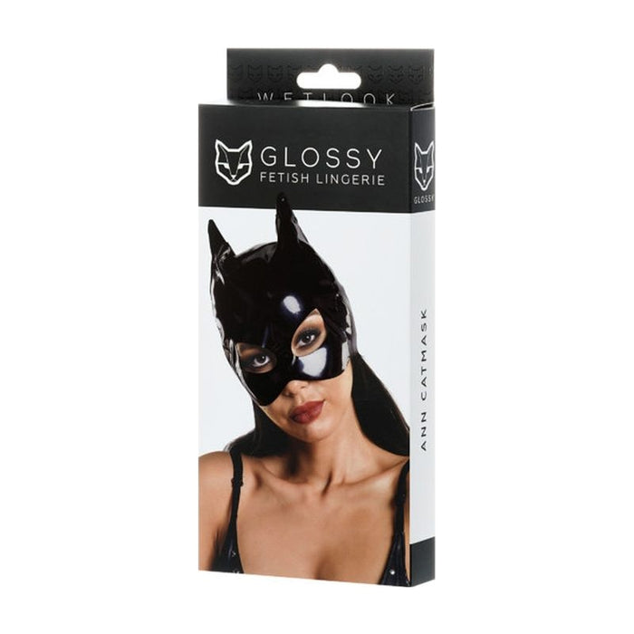 Glossy Wetlook Cat Mask, Black, One size