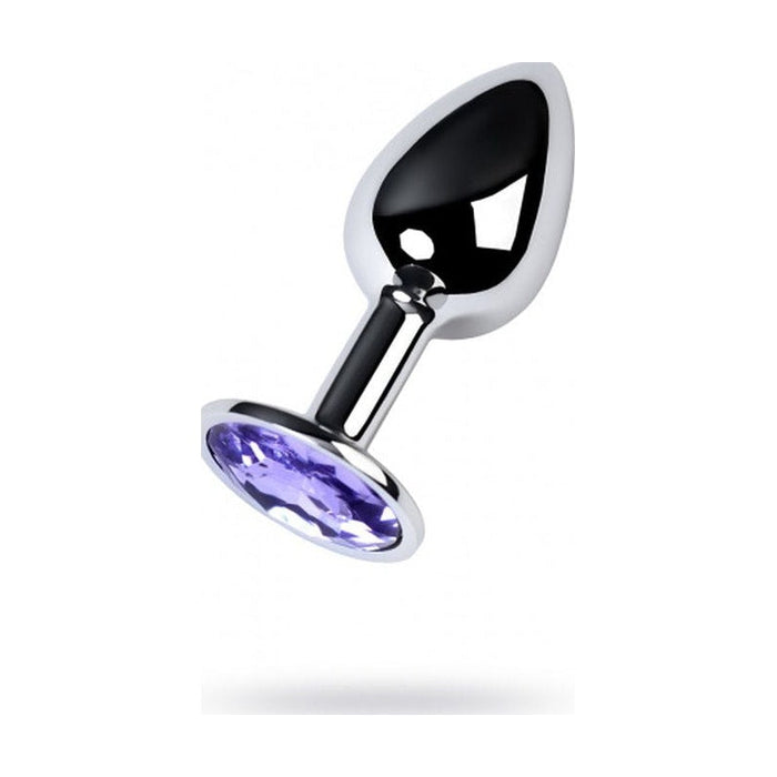 Metal Silver Anal Plug w Amethyst Crystal Small