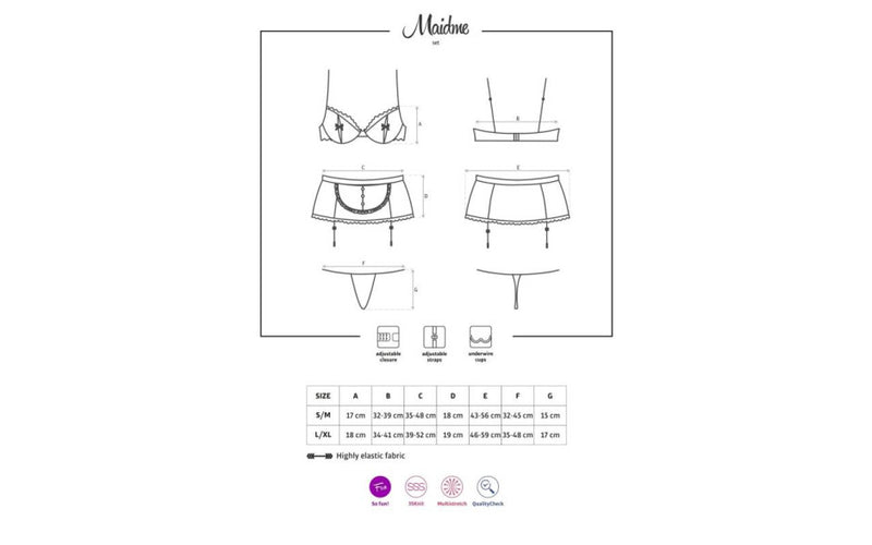 Obsessive Lingerie Maidme 5-piece Costume Set, Black, S/M, L/XL