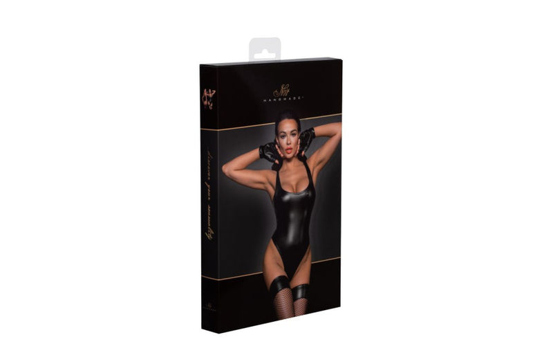 Noir Power Wetlook Bodysuit with High Cut Leg, BLack, S/M/L