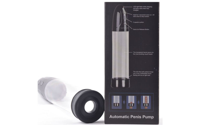 LuvPump Premium Rechargeable Penis Pump with Sleeve + Donut, Black