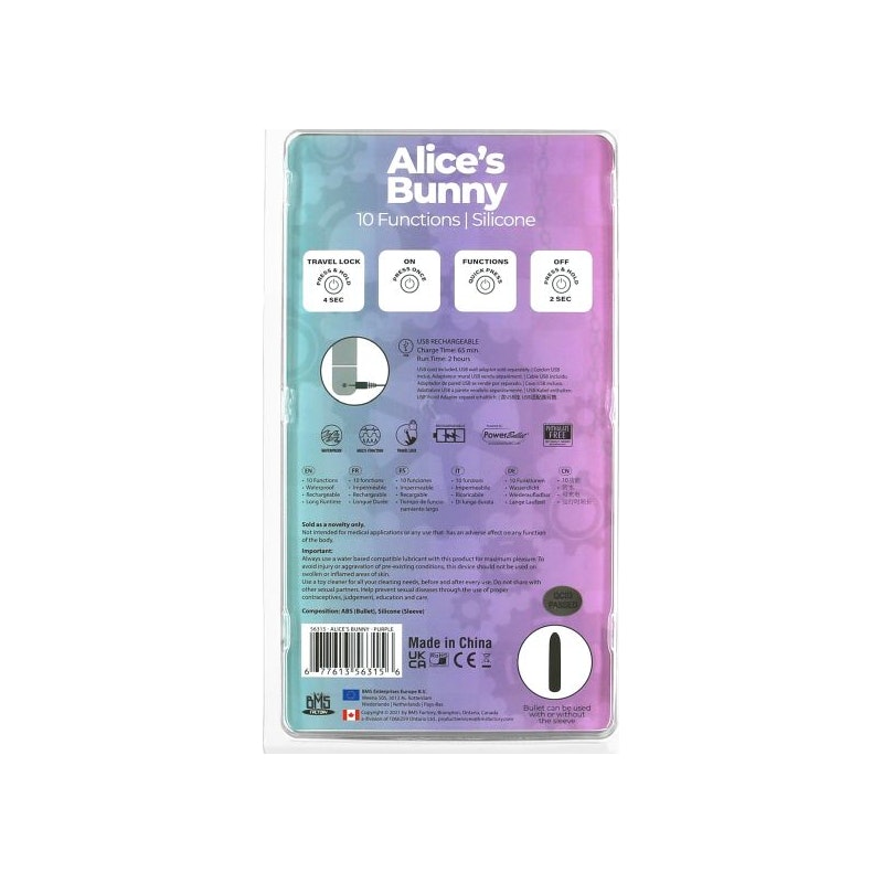 PowerBullet Alices Bunny Bullet w Rabbit Sleeve, 4", Purple