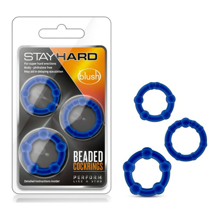 Stay Hard Beaded Cock Rings, Blue