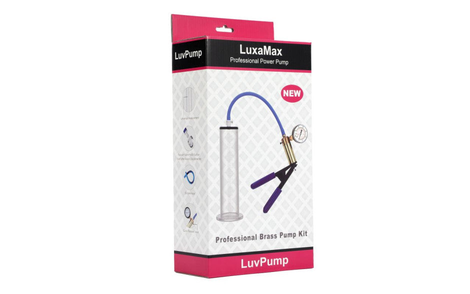 LuxaMax Brass Handle Penis Pump Set w Gauge, 2.25" x 9" (5.7cm x 22.8cm)