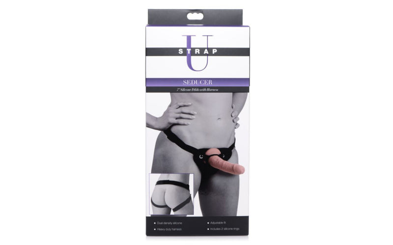 Strap U Seducer 7"/18cm Silicone Dildo with Harness, Flesh
