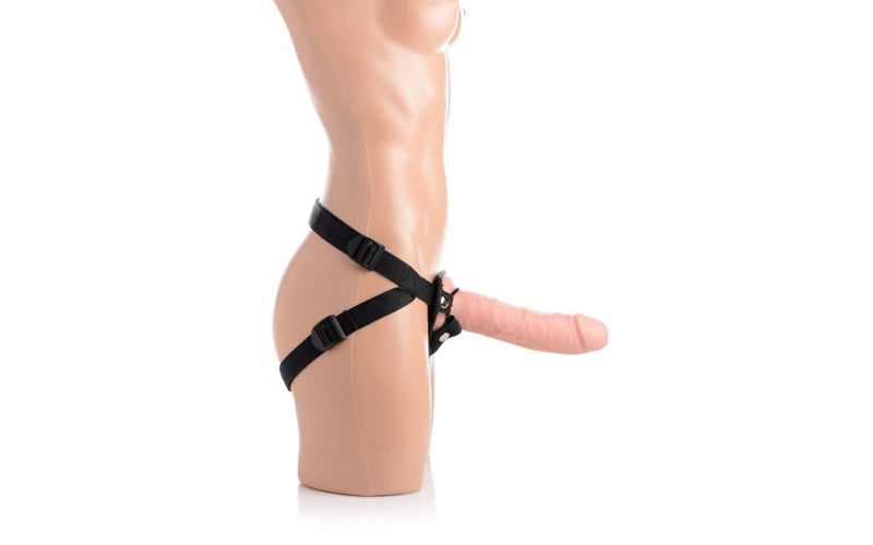 Brazen 8" Silicone Dildo w Harness, Flesh