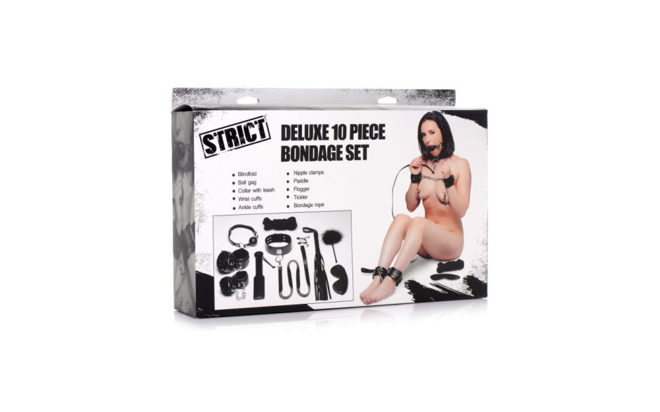 Strict Deluxe 10-Piece Bondage Set, Black