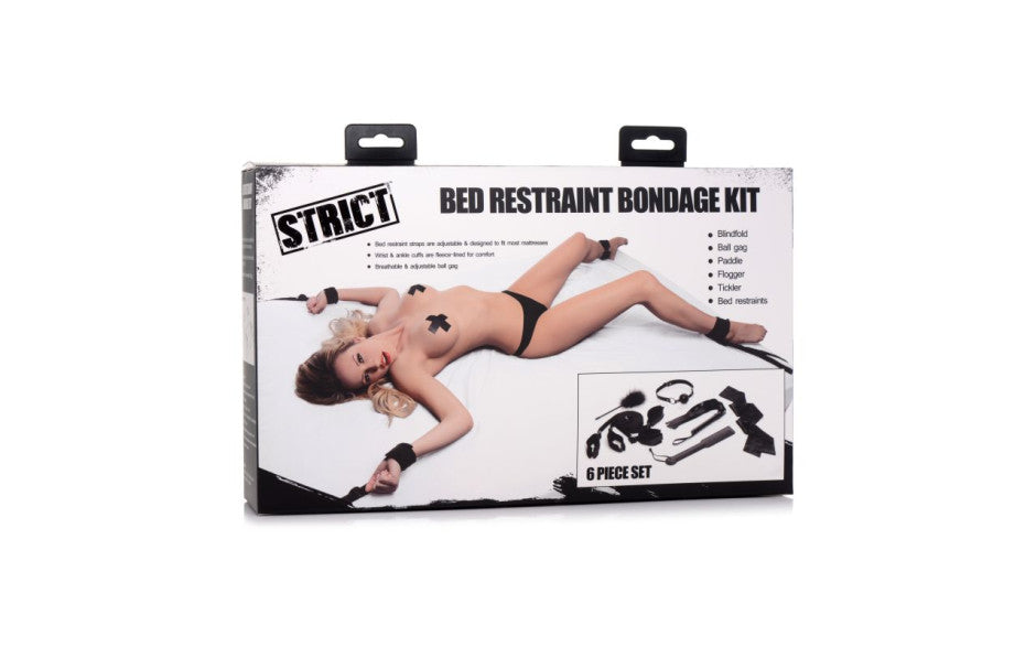 Strict Bed Restraint Six-Piece Bondage Kit, Black