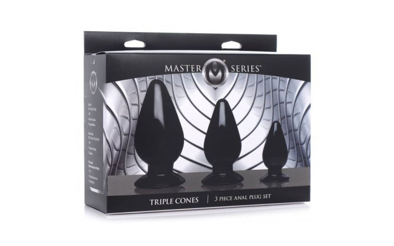 Master Series Triple Cones 3-Piece Anal Plug Set, Black
