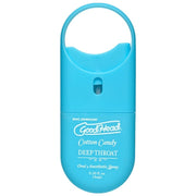 A blue GoodHead Deep Throat Spray bottle with the brand and product name, along with the description 'Oral  Anaesthetic Spray', printed on it.