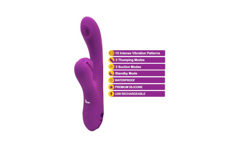 Viben Dazzle Rechargeable Thumping Rabbit Vibrator, Berry