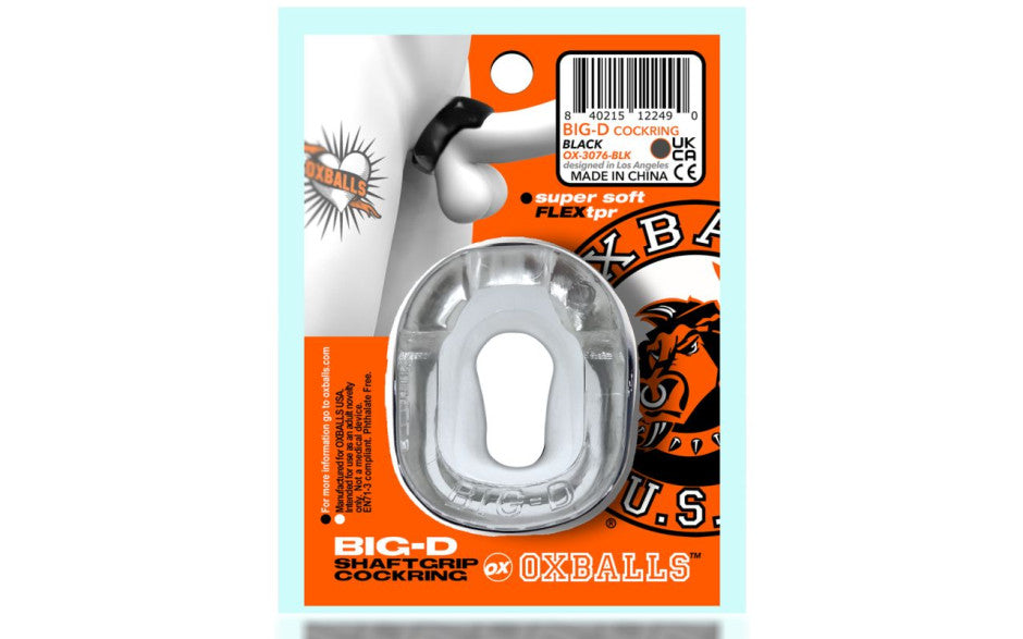 OxBalls Big D Shaft Grip Cock Ring, Clear