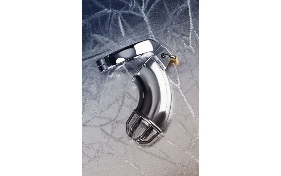 Metal Cock Cage w Rings and Lock, 13cm, Silver