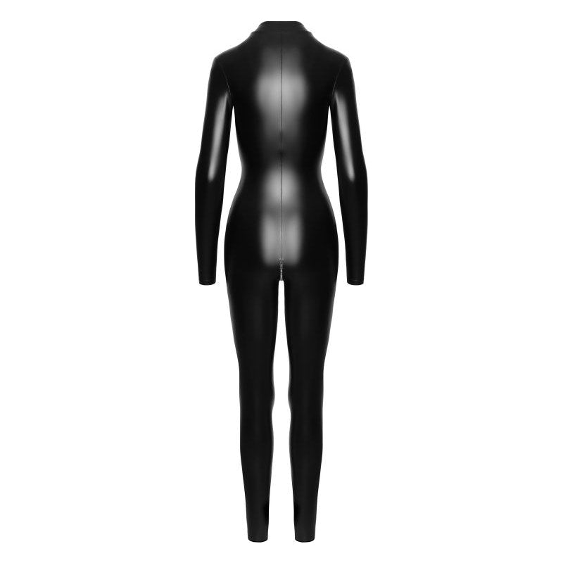 Noir Power Wetlook Catsuit w Front Zipper, Black, Large