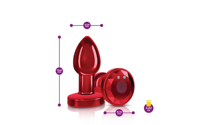 Cheeky Charms  Vibrating Metal Butt Plug w Remote, Red, Small