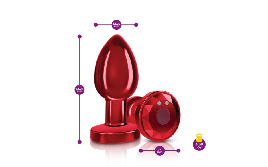 Cheeky Charms  Vibrating Metal Butt Plug w Remote, Medium, Red