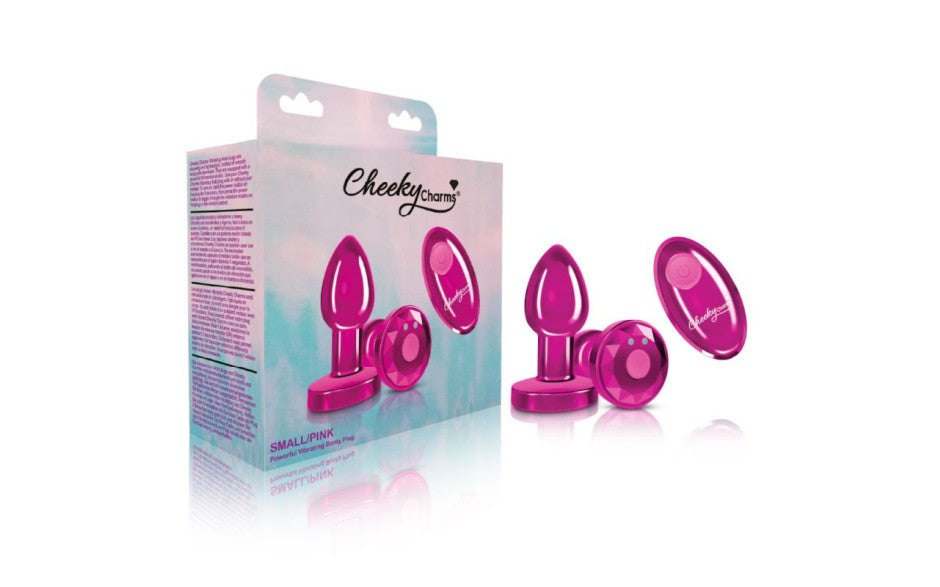 Cheeky Charms Pink Vibrating Metal Butt Plug w Remote, Small, Pink