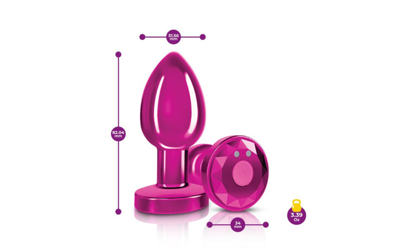 Cheeky Charms Vibrating Metal Butt Plug w Remote, Pink